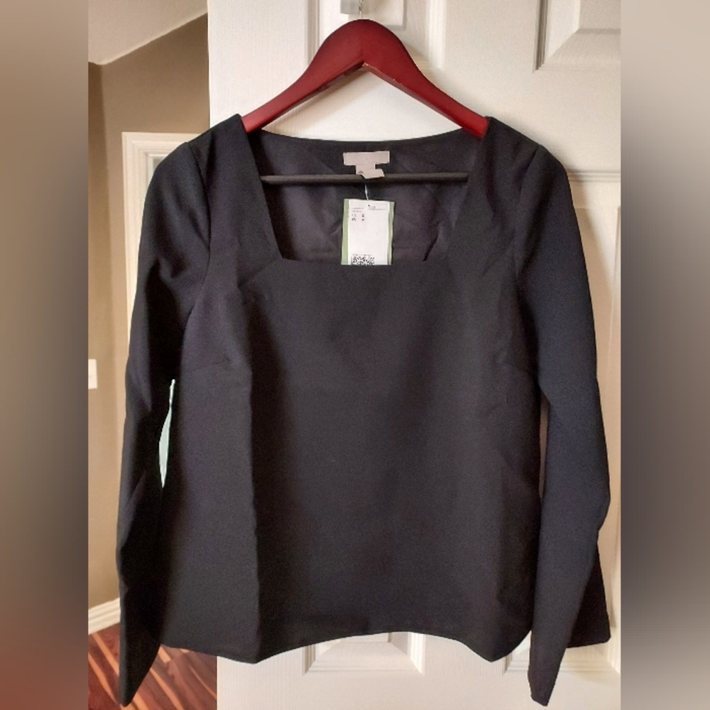 NWT Black Square Neck Blouse